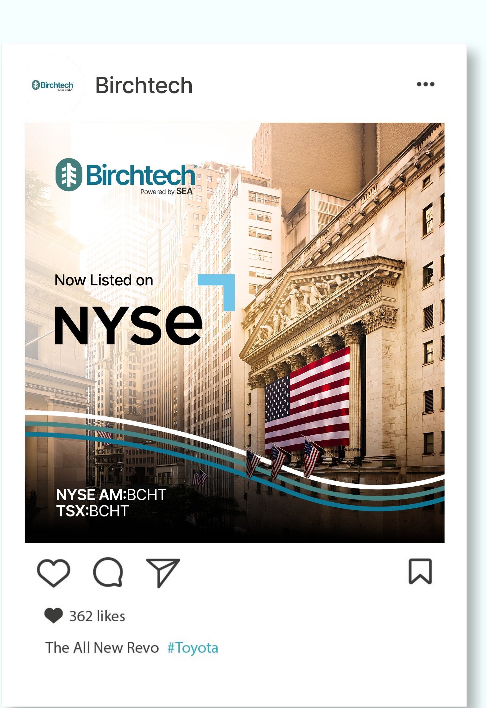 Birchtech social post, now listed on NYSE