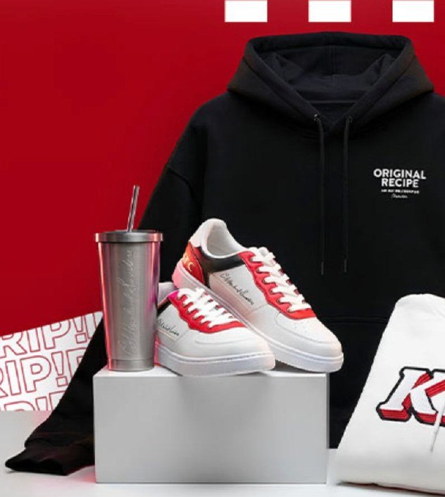 KFC merch, hoodie, sneakers, tumbler