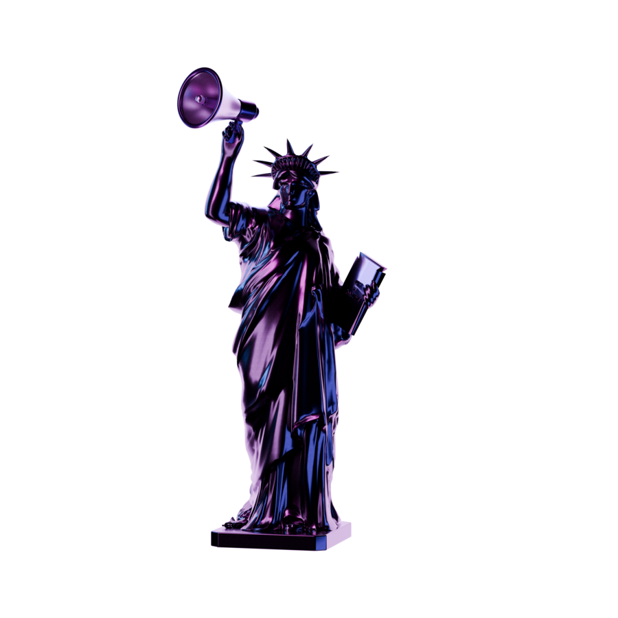 Statue of Liberty raising a megaphone, 3D artwork