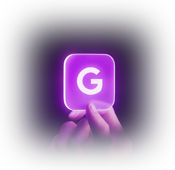 Hand holding a glowing Google icon